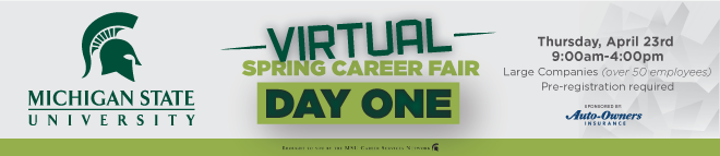 MSU Virtual Spring Career Fair - Day 1 Banner