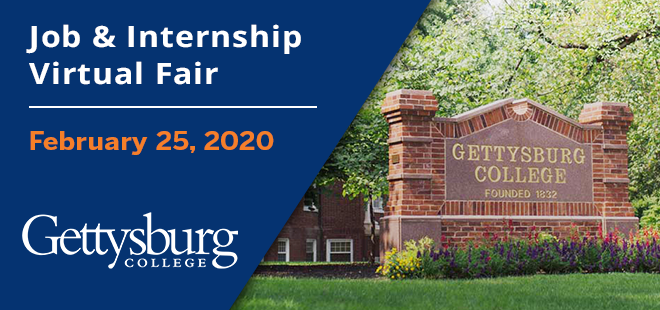 Gettysburg College Job & Internship Virtual Fair Banner