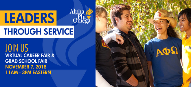 Alpha Phi Omega Virtual Career Fair & Graduate School Fair Banner